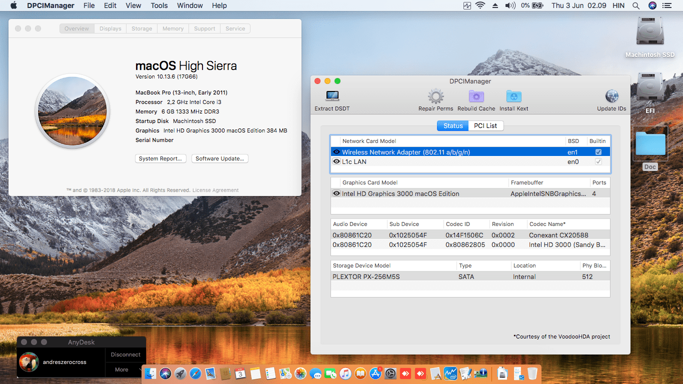 Success Hackintosh macOS High Sierra 10.13.6 Build 17G66 in Acer Aspire 4830TG
